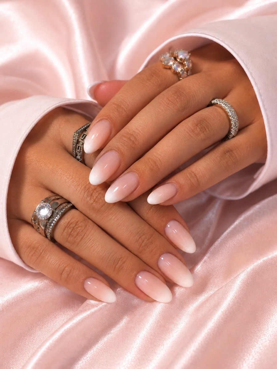 Zartes rosa-weißes Ombré-Nageldesign